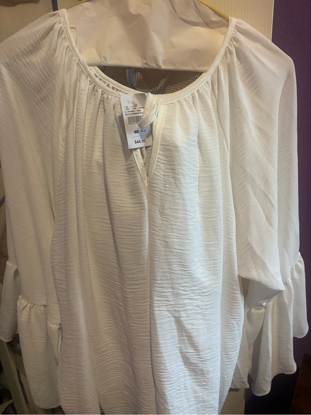 Ashley Stewart White Peasant Blouse with Ruffle Sleeves